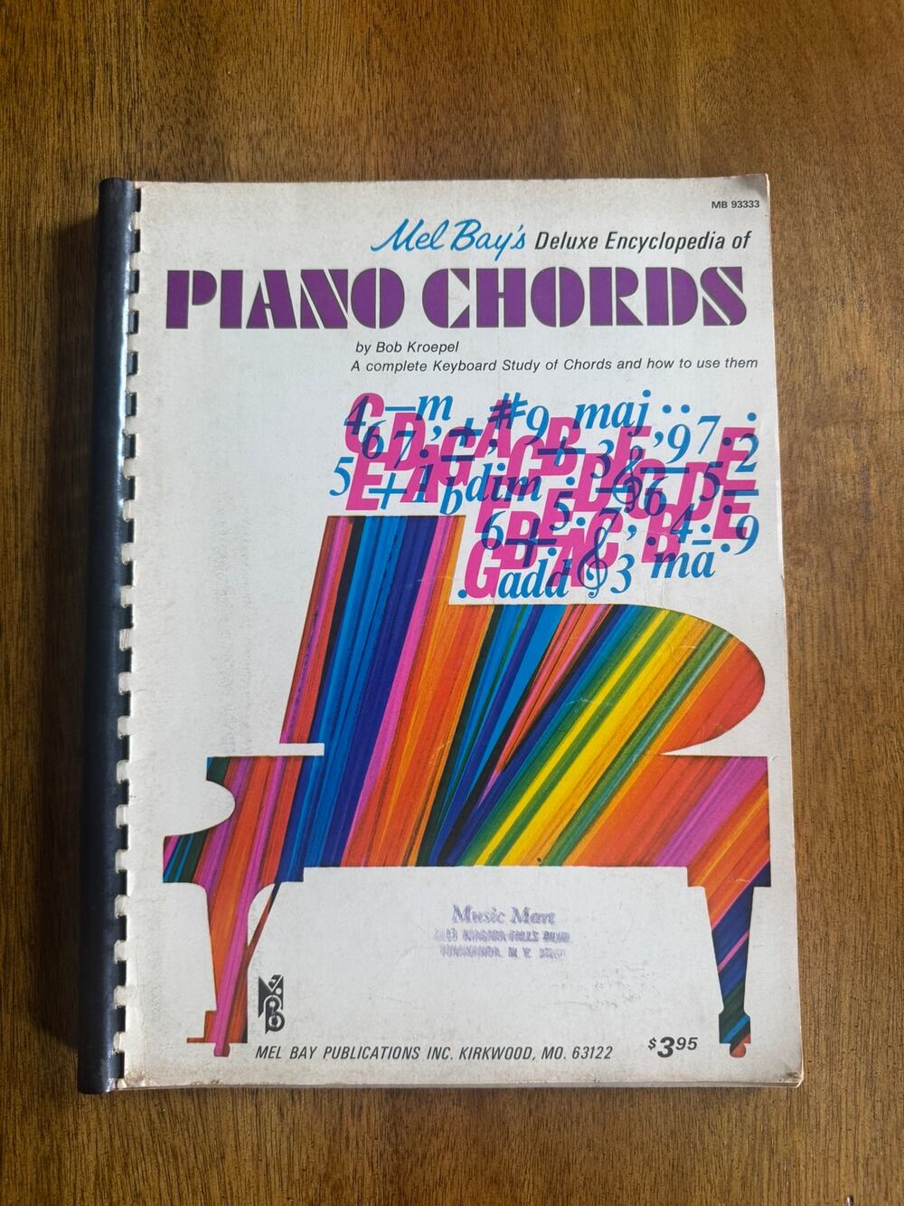Vintage 1973 Mel Bay Deluxe Encyclopedia Piano Chords Bob Kroepel Spiral Book